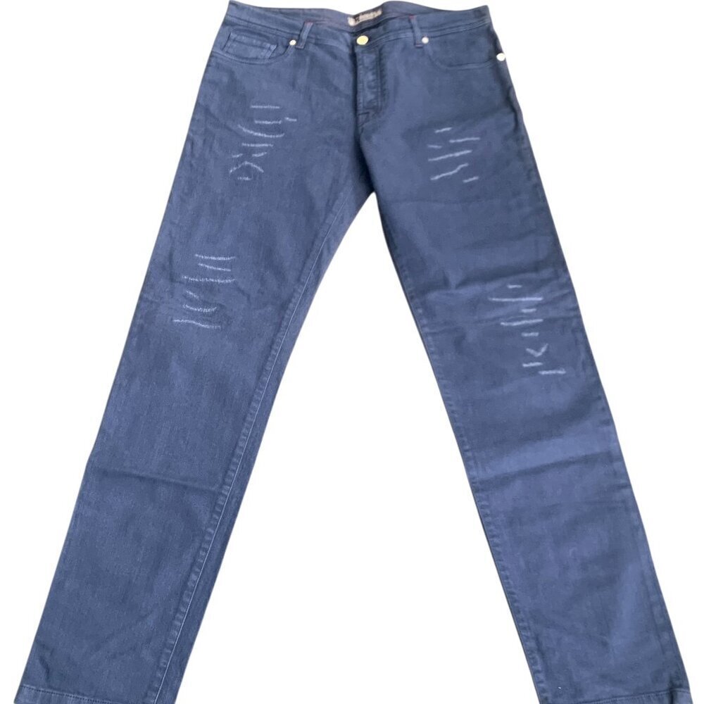 Hazelton Mens Distressed Blue Pants 40" Waist Button Fly Made In Italy